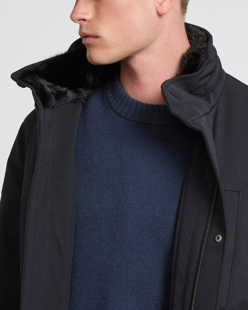 Field jacket in technical wool and mink fur