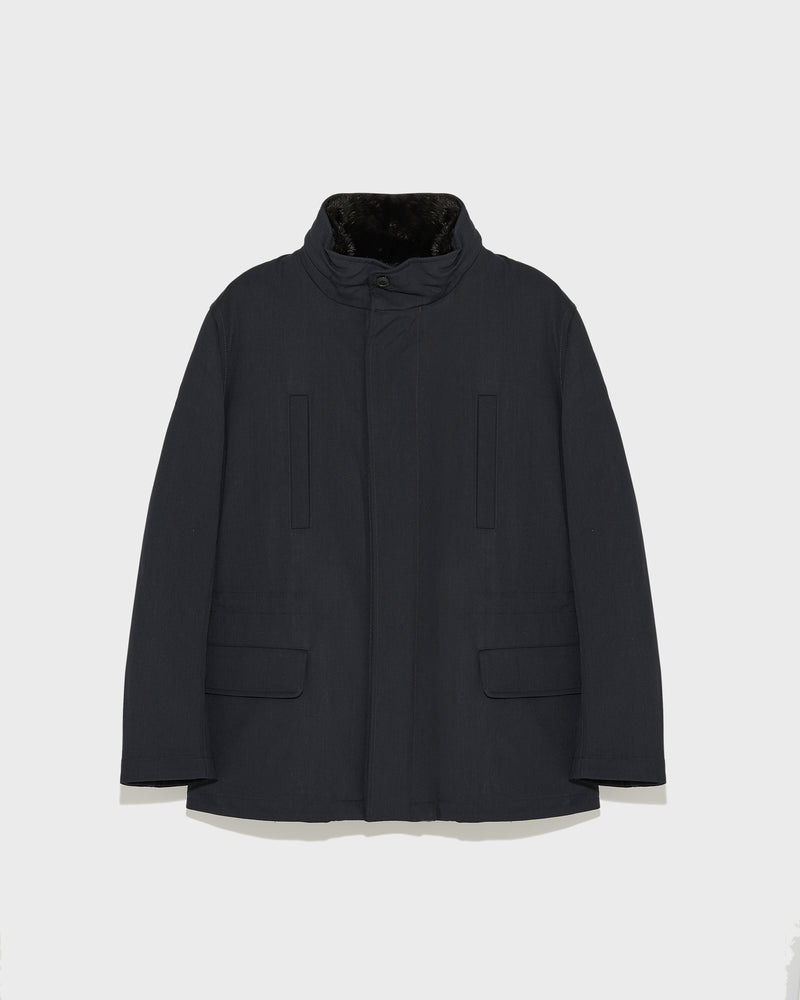 Field jacket in technical wool and mink fur - navy - Yves Salomon