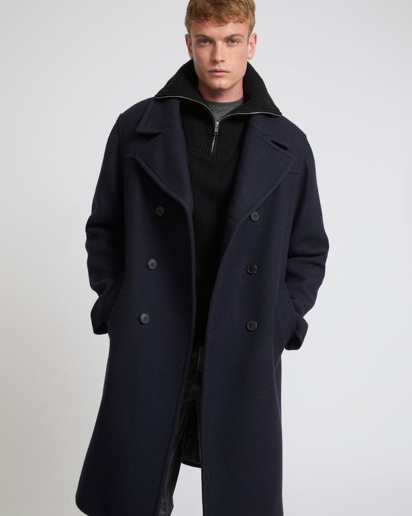 Woollen fabric coat - navy