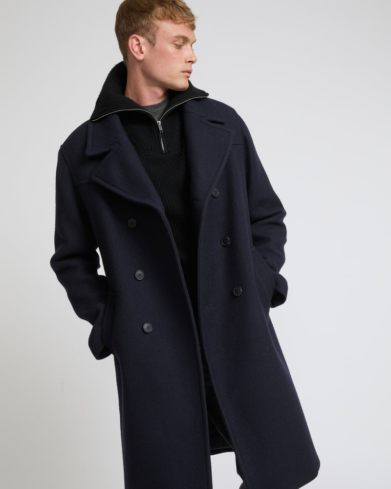 Woollen fabric coat - navy - Yves Salomon