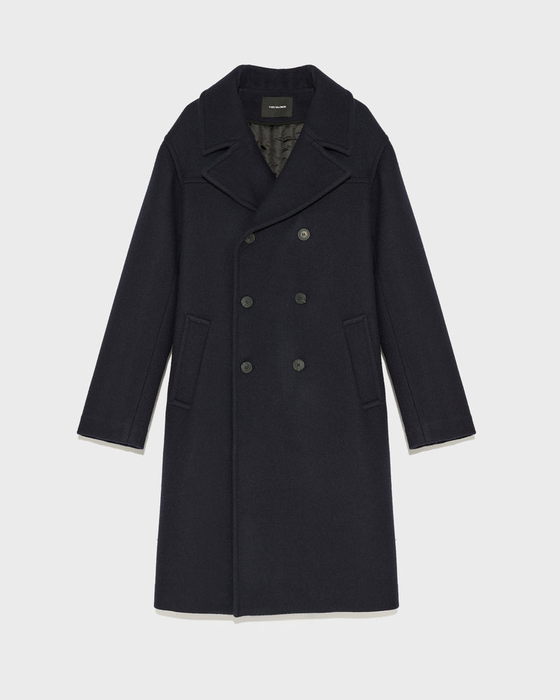 Woollen fabric coat - navy - Yves Salomon