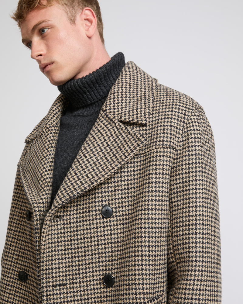 Houndstooth woollen fabric coat - houndstooth pattern - Yves Salomon