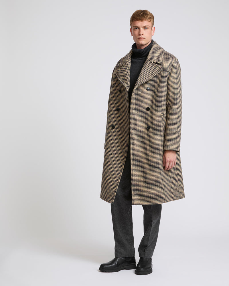 Houndstooth woollen fabric coat - houndstooth pattern - Yves Salomon