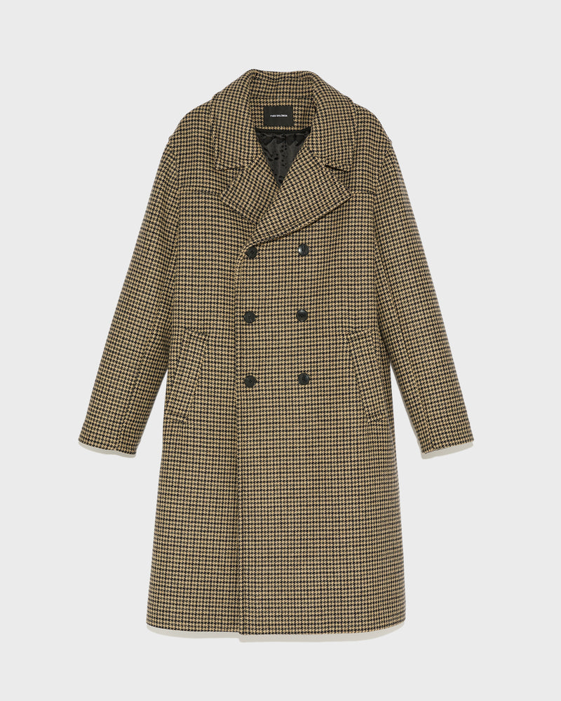 Houndstooth woollen fabric coat - houndstooth pattern - Yves Salomon