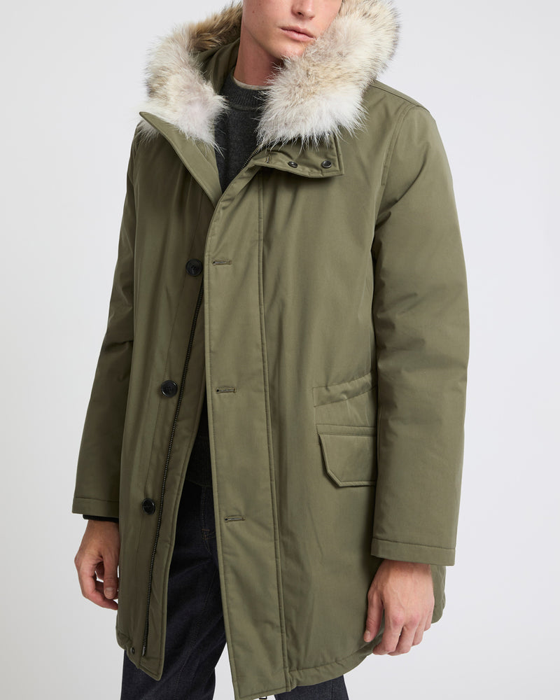 Cotton-blend iconic parka with coyote fur trim