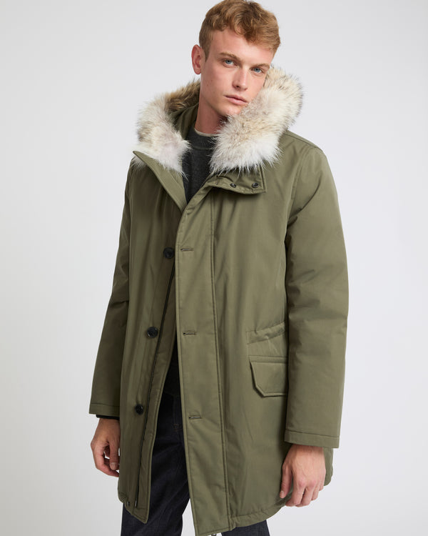 Cotton-blend iconic parka with coyote fur trim - khaki