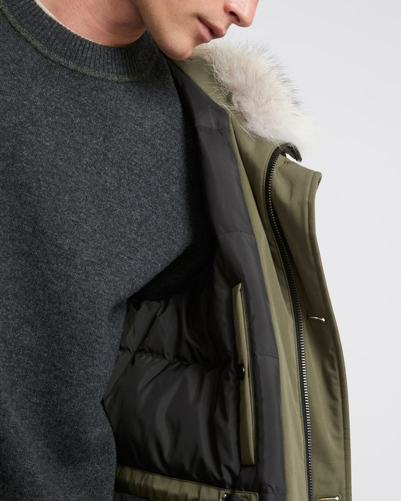 Cotton-blend iconic parka with coyote fur trim