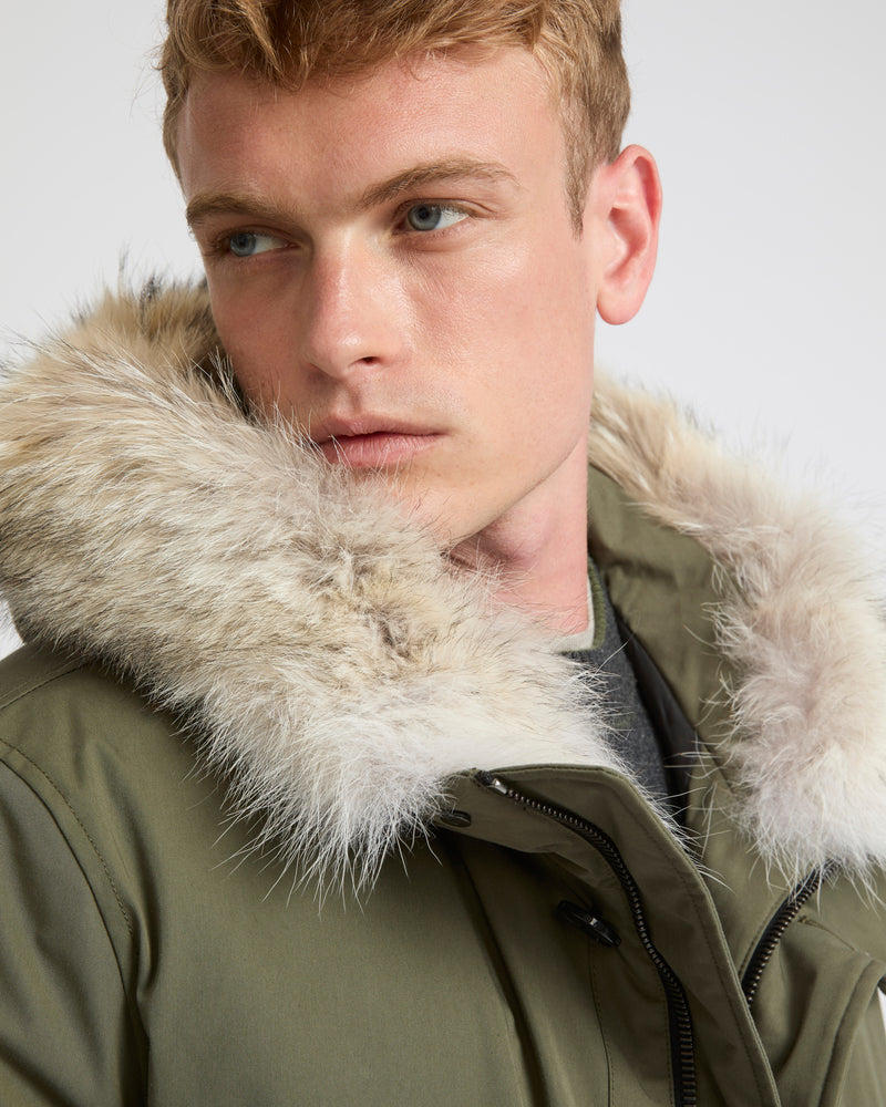 Cotton-blend iconic parka with coyote fur trim - khaki - Yves Salomon