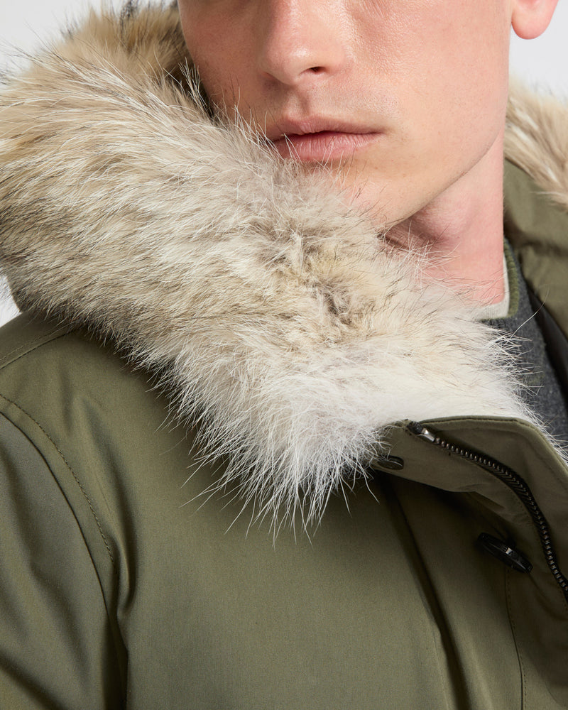 Cotton-blend iconic parka with coyote fur trim