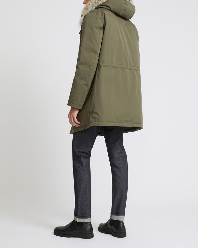 Cotton-blend iconic parka with coyote fur trim