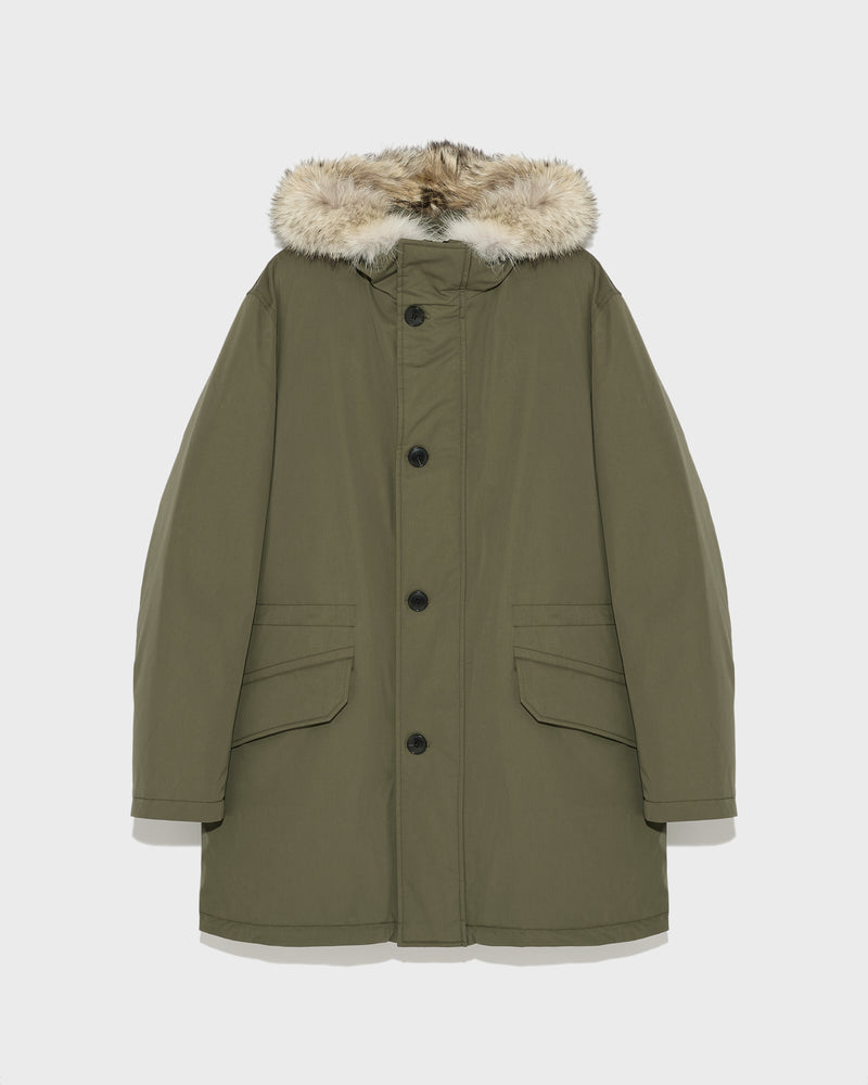 Cotton-blend iconic parka with coyote fur trim - khaki - Yves Salomon