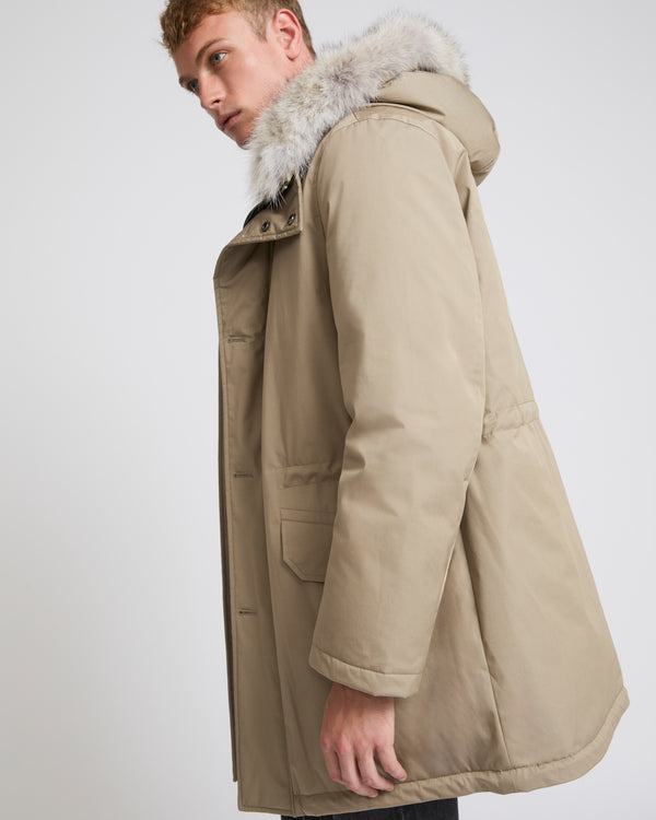 Cotton-blend iconic parka with coyote fur trim - beige - Yves Salomon