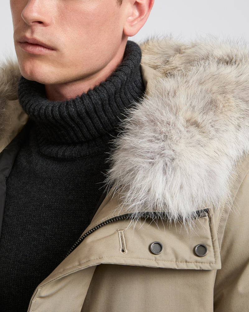 Cotton-blend iconic parka with coyote fur trim