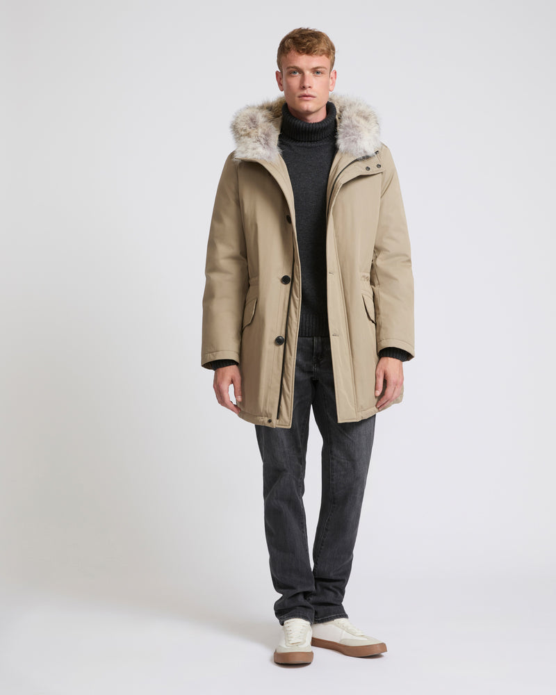 Cotton-blend iconic parka with coyote fur trim - beige - Yves Salomon