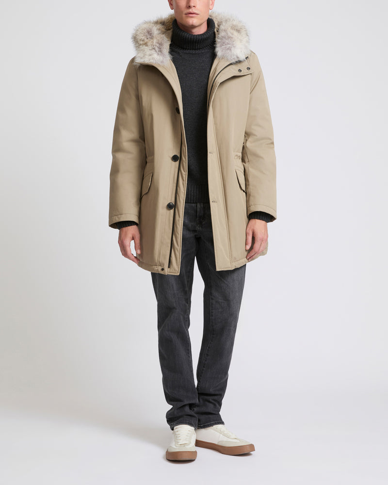 Cotton-blend iconic parka with coyote fur trim