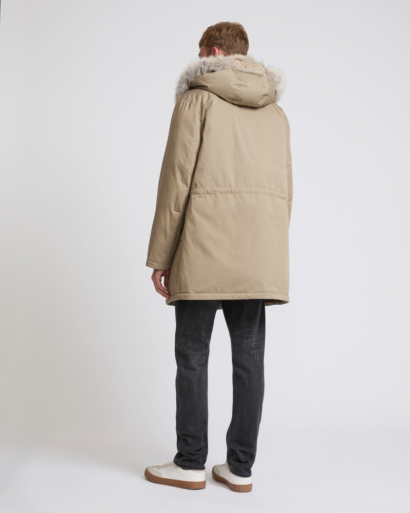 Cotton-blend iconic parka with coyote fur trim - beige - Yves Salomon