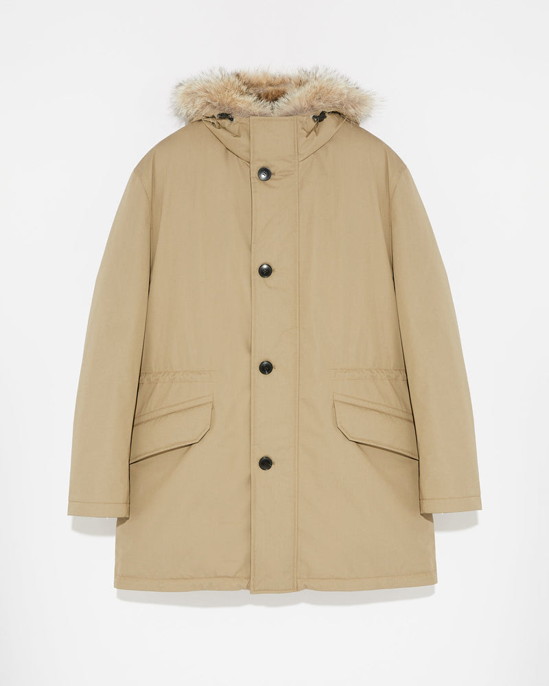 Cotton-blend iconic parka with coyote fur trim - beige - Yves Salomon