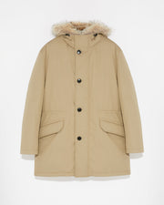 Cotton-blend iconic parka with coyote fur trim