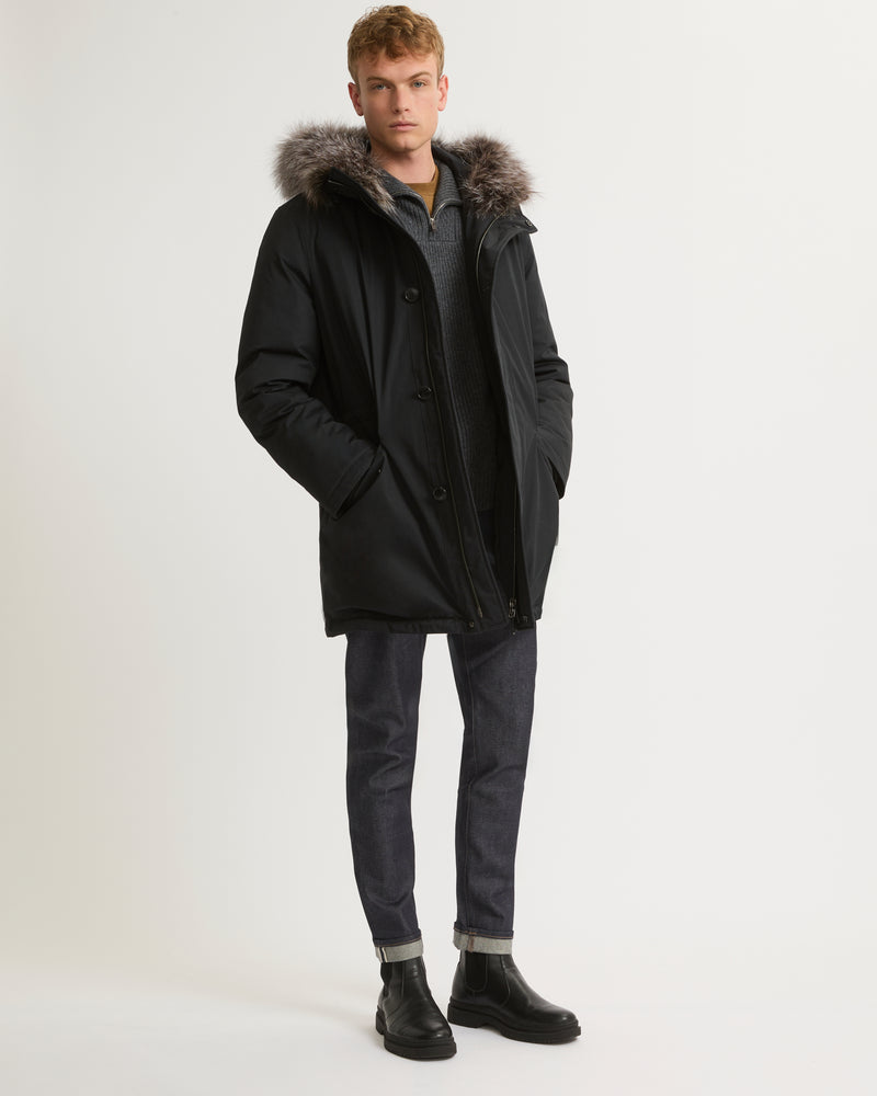 Cotton-blend iconic parka with fox fur trim - black - Yves Salomon