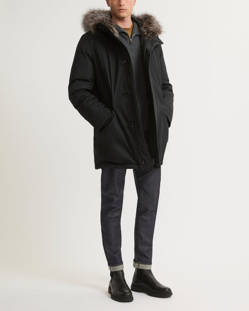 Cotton-blend iconic parka with fox fur trim