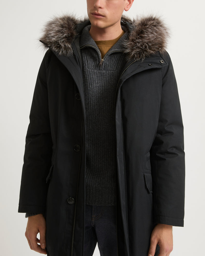 Cotton-blend iconic parka with fox fur trim