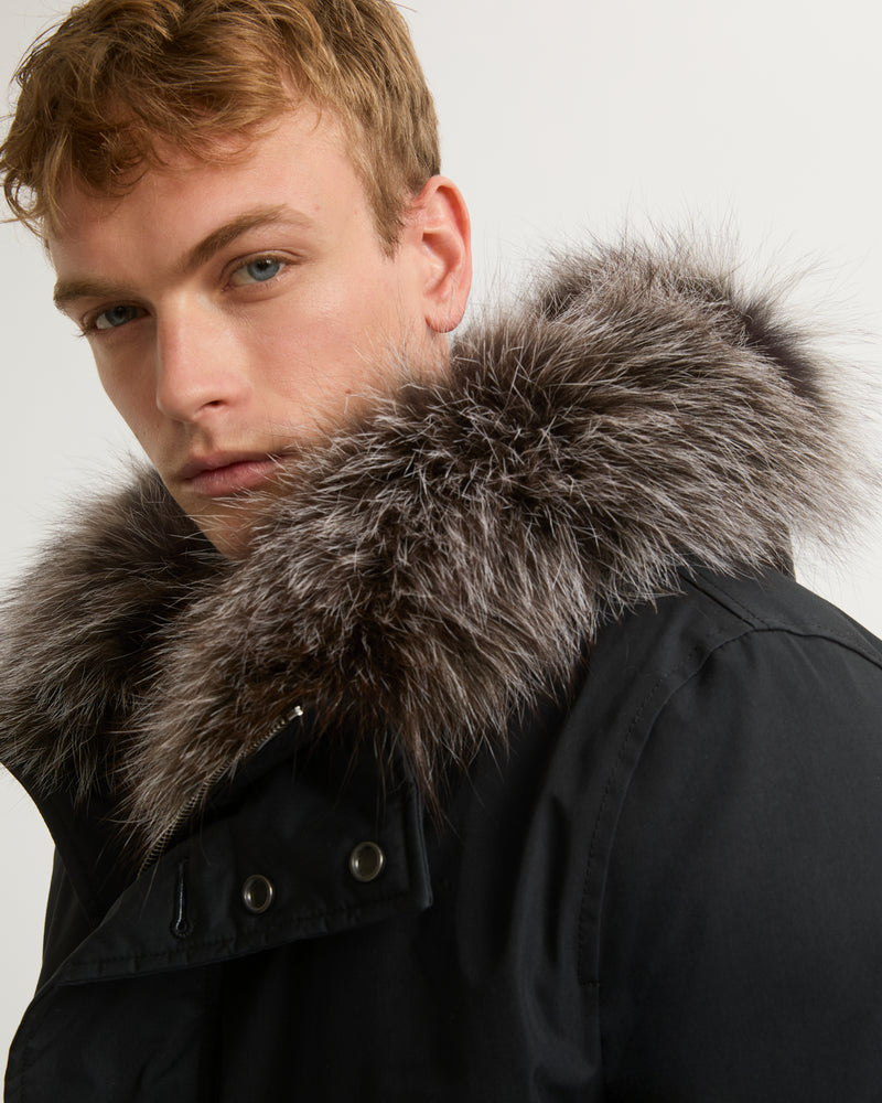 Cotton-blend iconic parka with fox fur trim - black - Yves Salomon