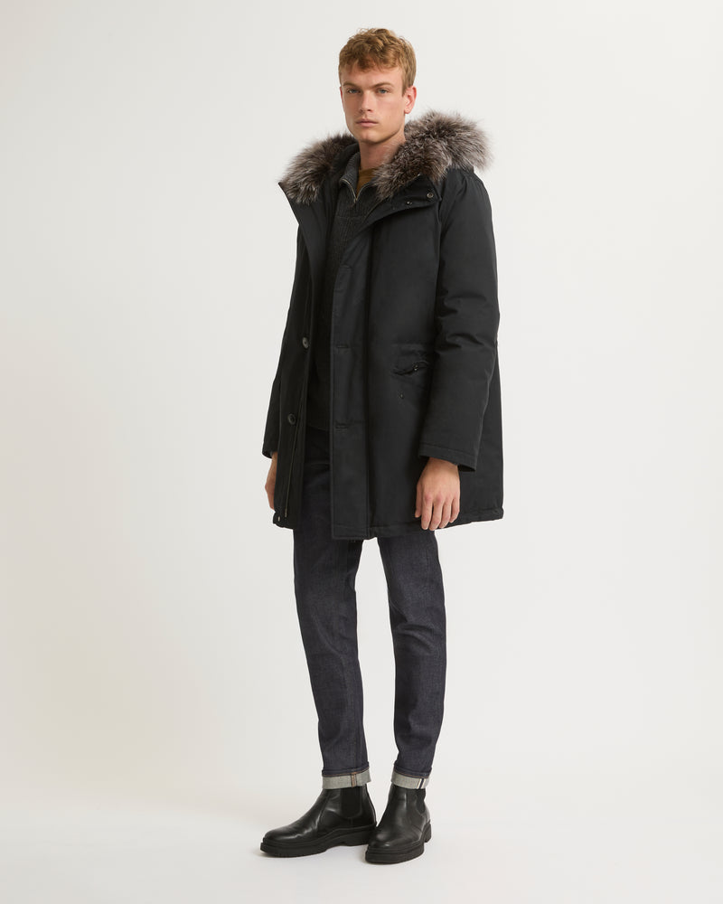 Cotton-blend iconic parka with fox fur trim - black - Yves Salomon