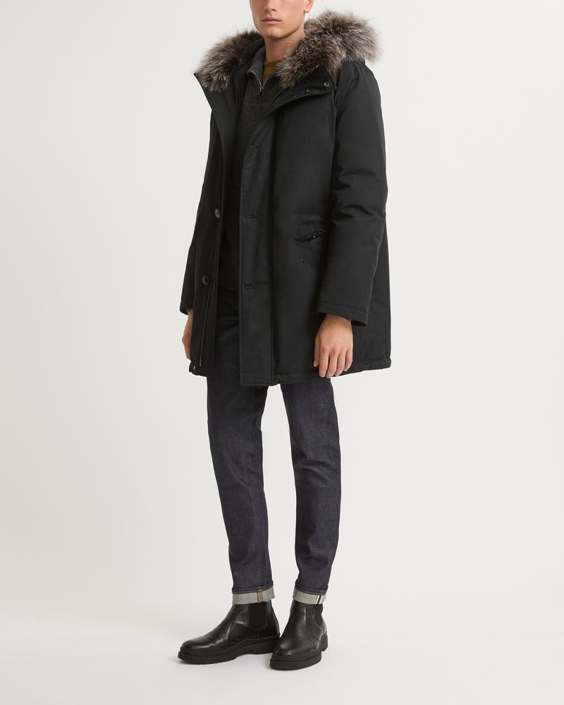 Cotton-blend iconic parka with fox fur trim