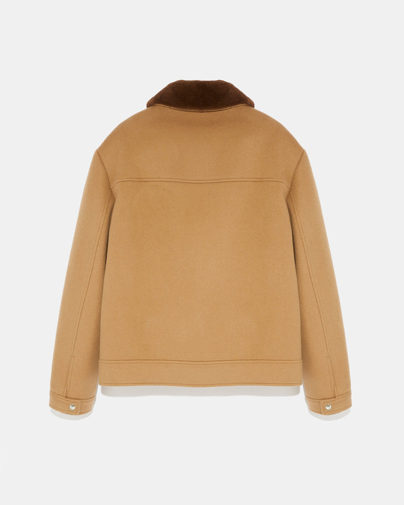 Zipped jacket in double-sided wool-cashmere fabric with mink collar - camel - Yves Salomon