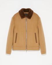 Zipped jacket in double-sided wool-cashmere fabric with mink collar