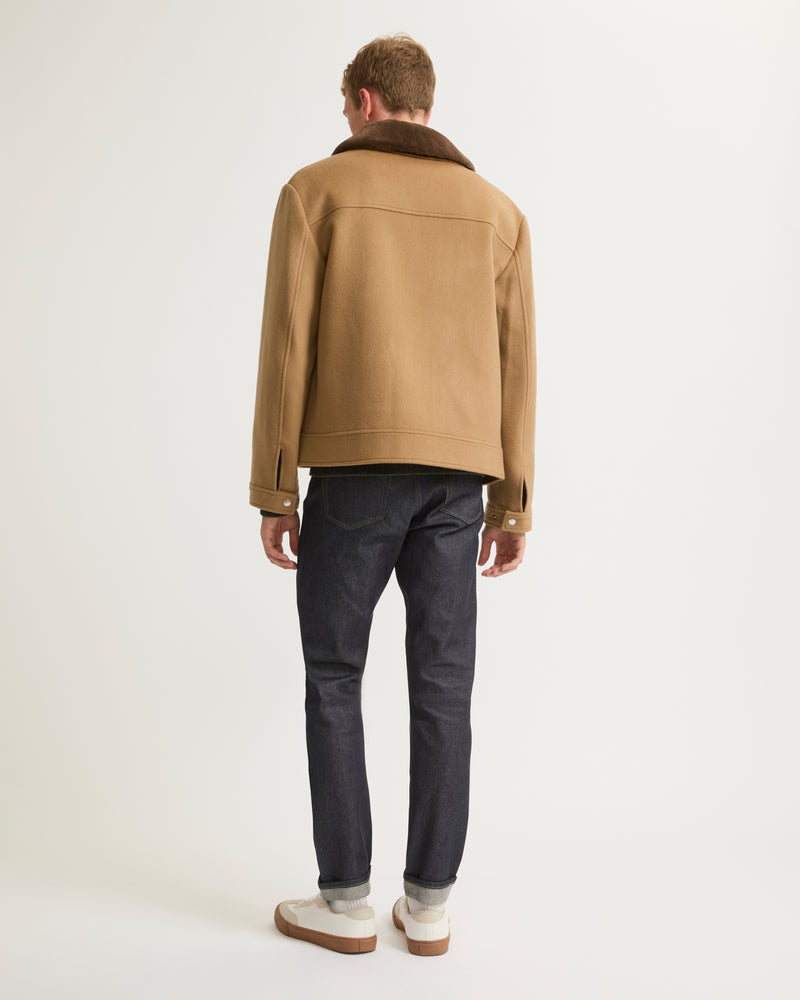 Zipped jacket in wool-cashmere fabric with mink - toast - Yves Salomon