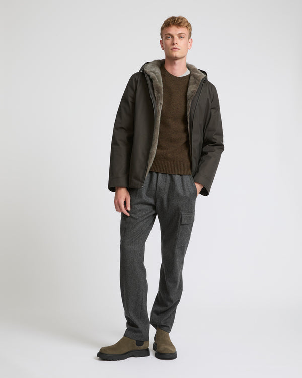 Hoodie in technical gabardine and mink fur - brown