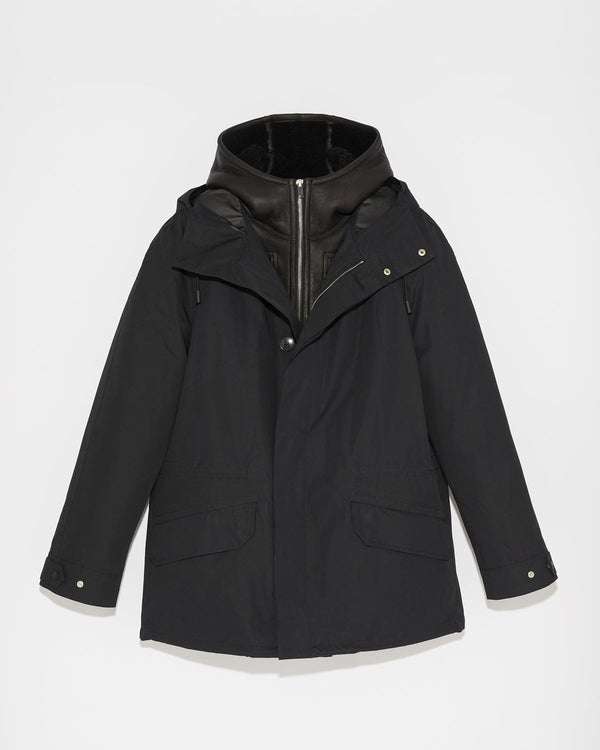 Short parka in cotton blend and shearling - black - Yves Salomon