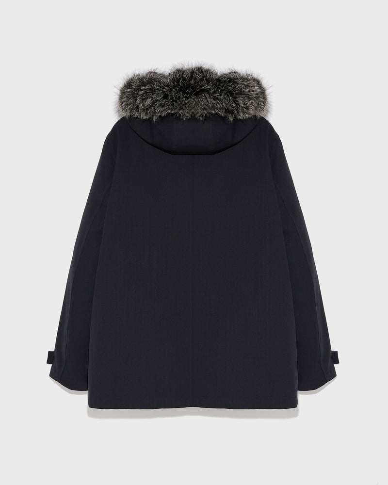 Short parka in technical wool and fur - navy - Yves Salomon