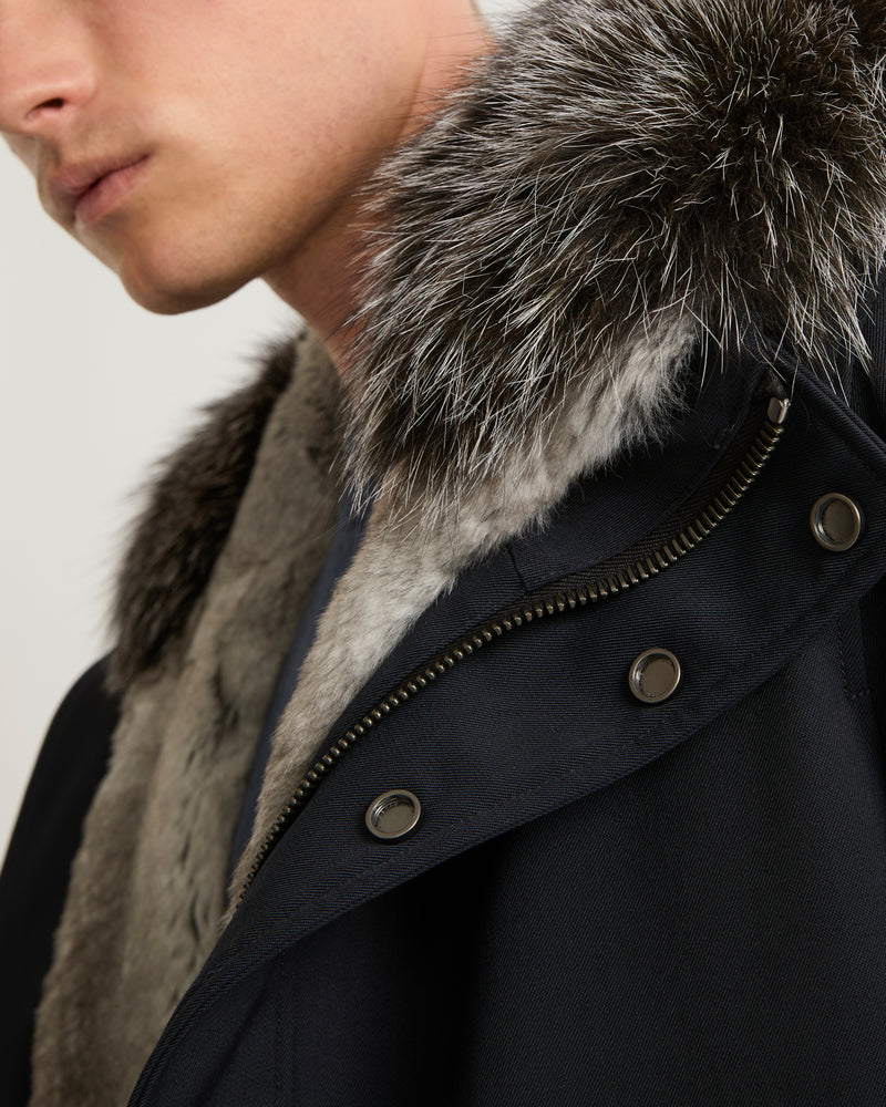 Short parka in technical wool and fur - navy - Yves Salomon