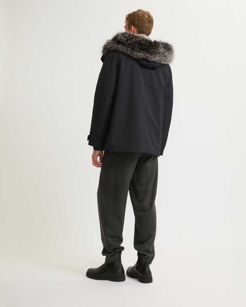 Short parka in technical wool and fur - navy - Yves Salomon