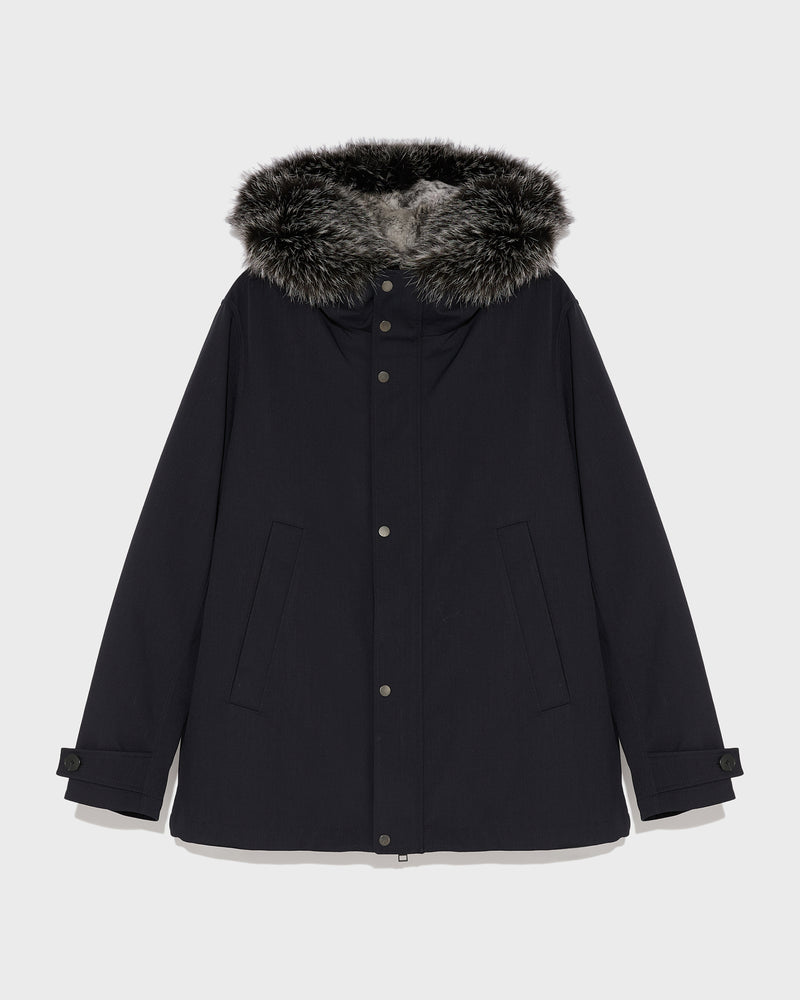 Short parka in technical wool and fur - navy - Yves Salomon