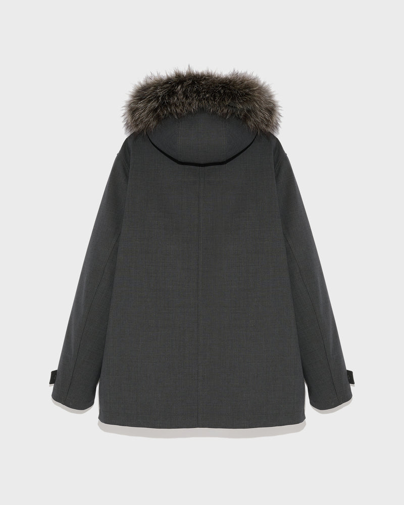 Short parka in technical wool and fur - grey - Yves Salomon