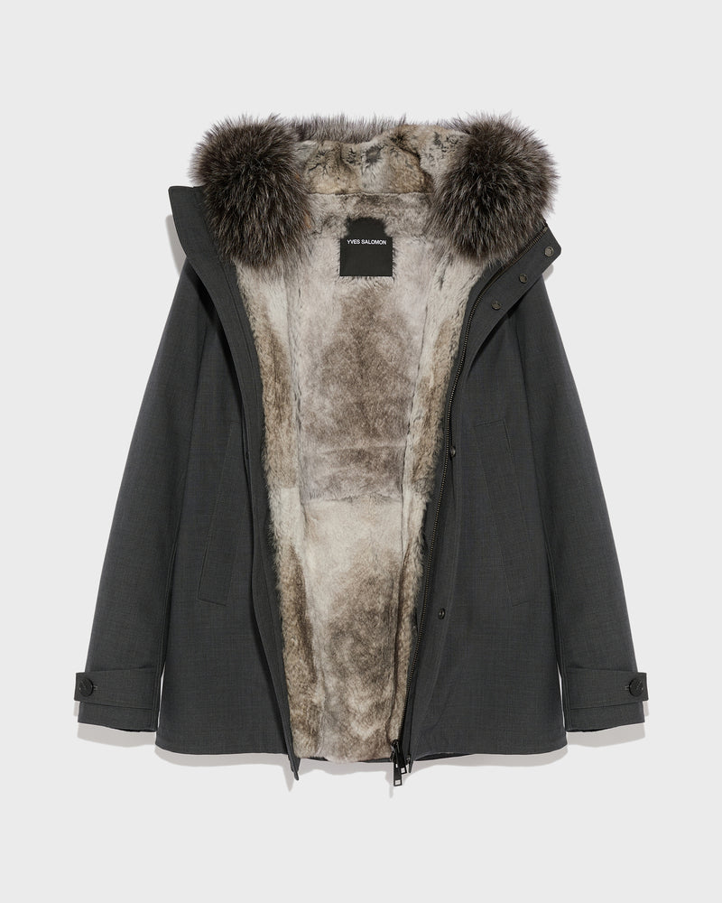 Short parka in technical wool and fur - grey - Yves Salomon