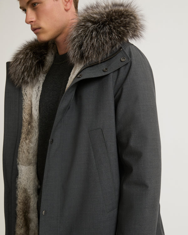 Short parka in technical wool and fur - grey - Yves Salomon