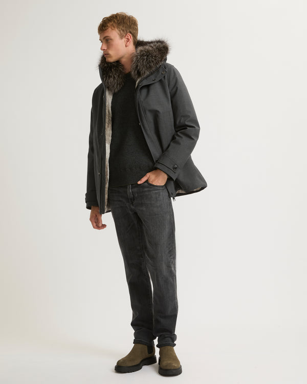 Short parka in technical wool and fur - grey - Yves Salomon