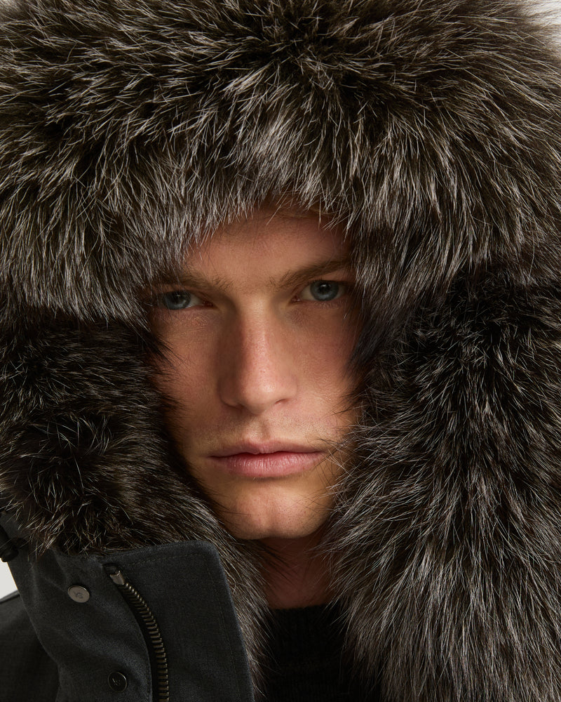 Short parka in technical wool and fur - grey - Yves Salomon