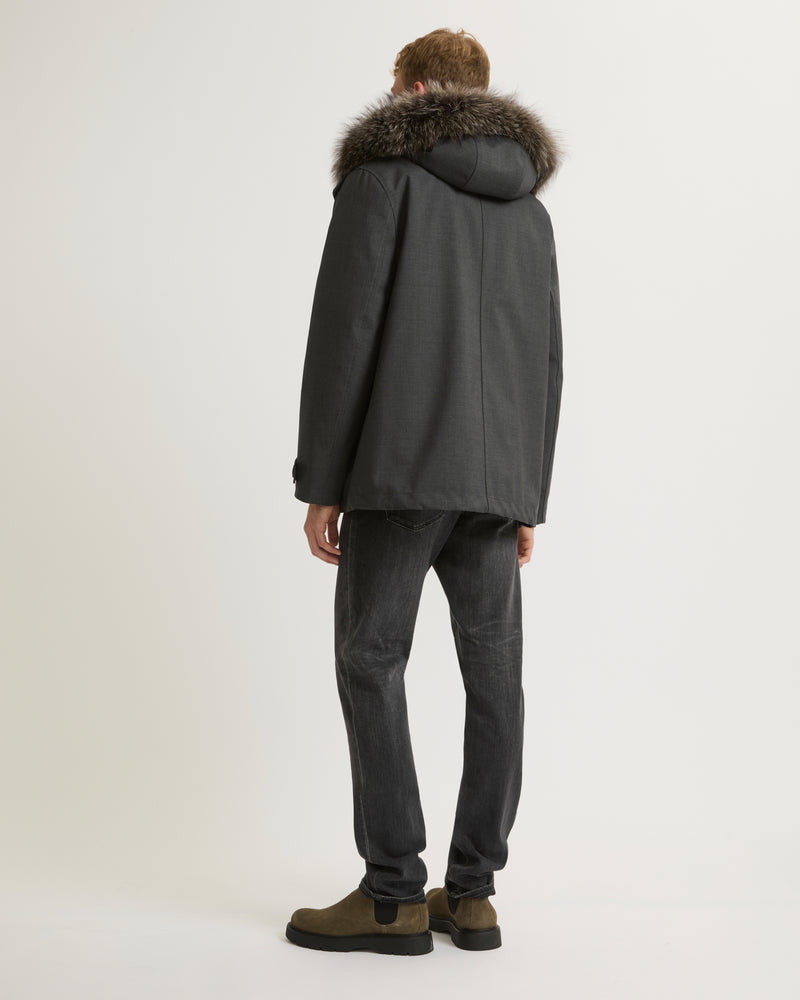 Short parka in technical wool and fur - grey - Yves Salomon