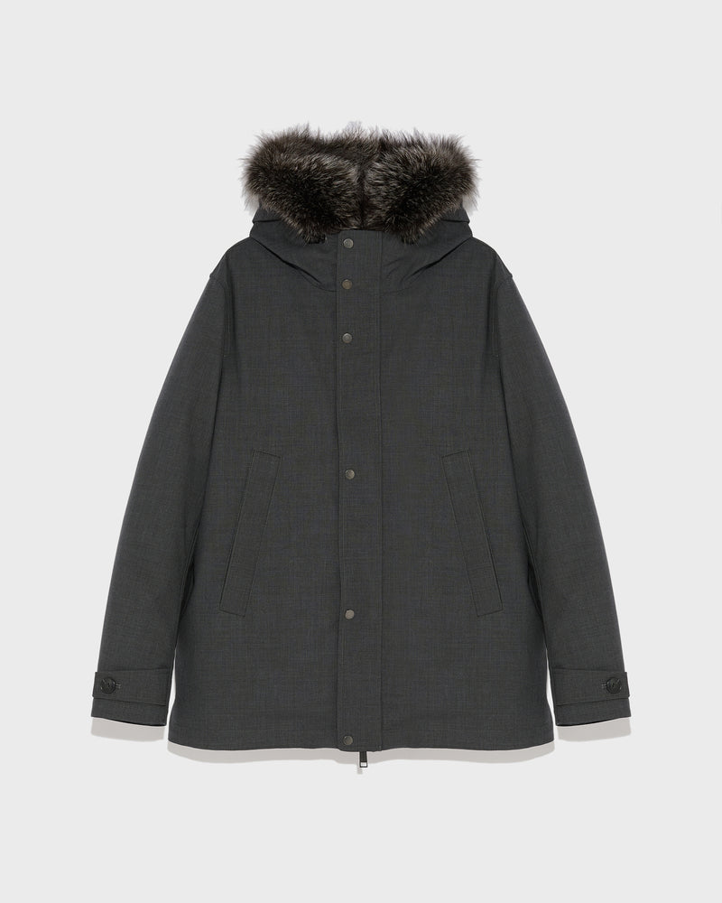 Short parka in technical wool and fur - grey - Yves Salomon