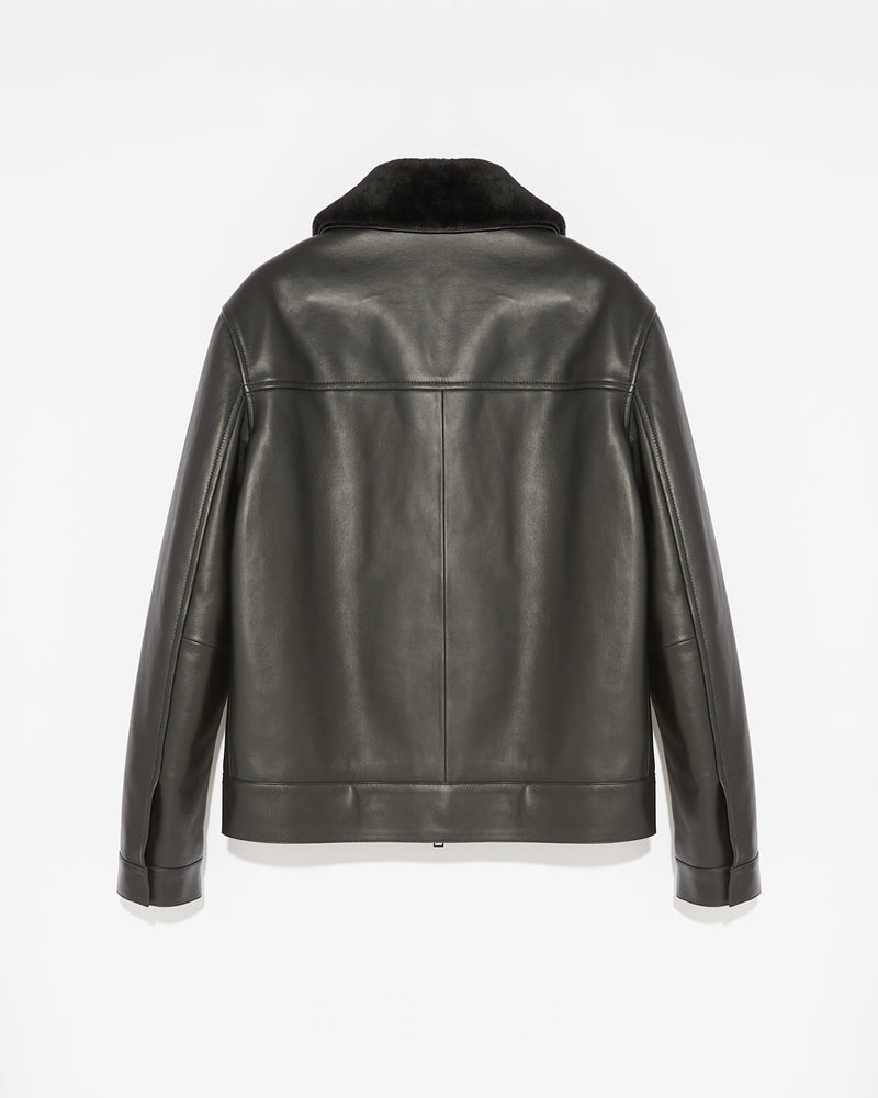 Leather jacket with shearling collar - black - Yves Salomon