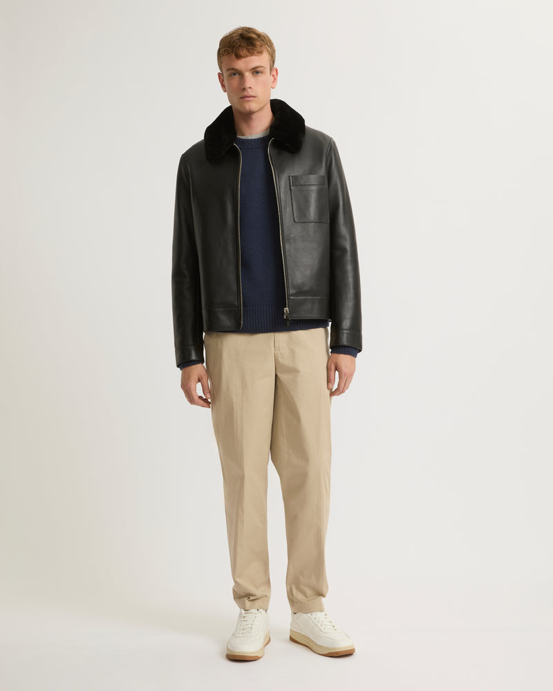 Leather jacket with shearling collar - black - Yves Salomon