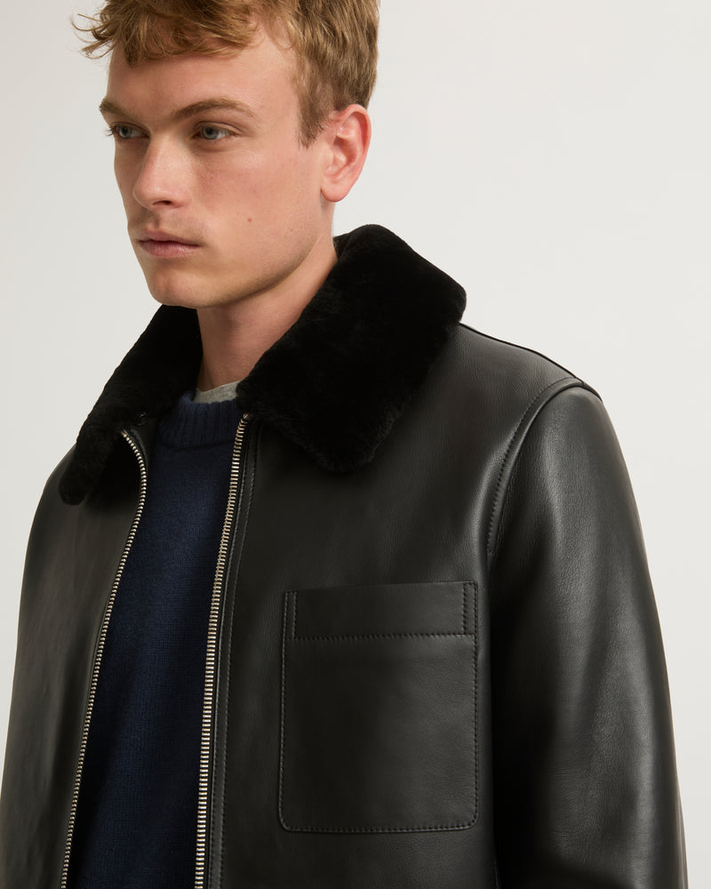 Leather jacket with shearling collar - black - Yves Salomon