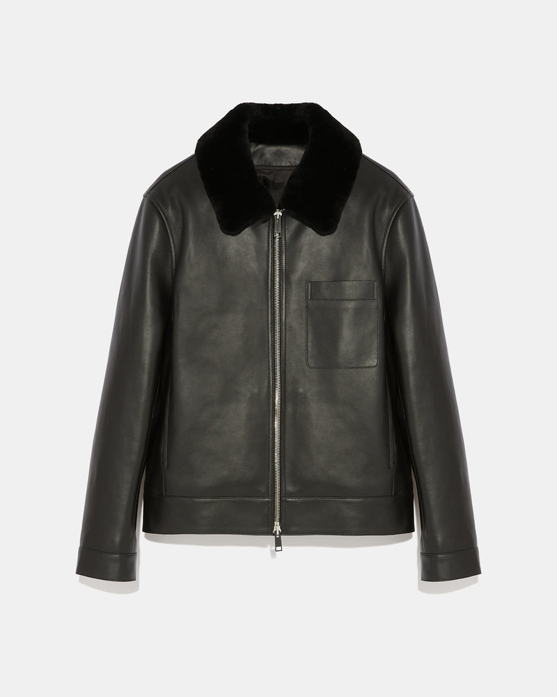 Leather jacket with shearling collar - black - Yves Salomon