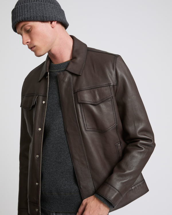 Denim jacket style leather jacket - brown