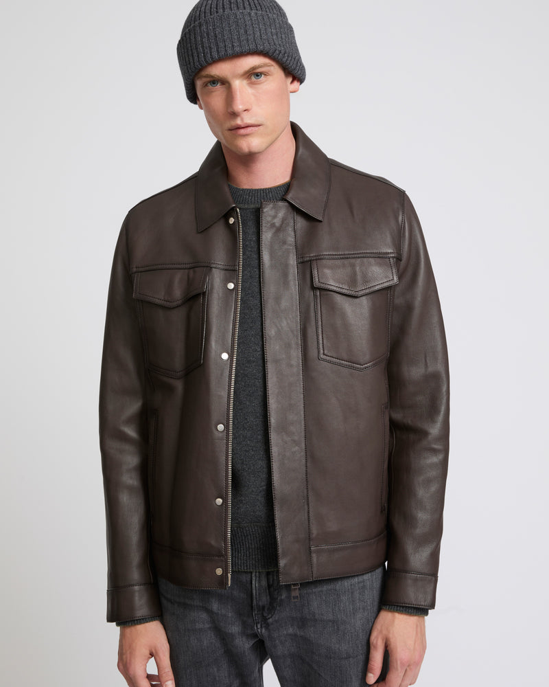 Denim jacket style leather jacket - brown - Yves Salomon